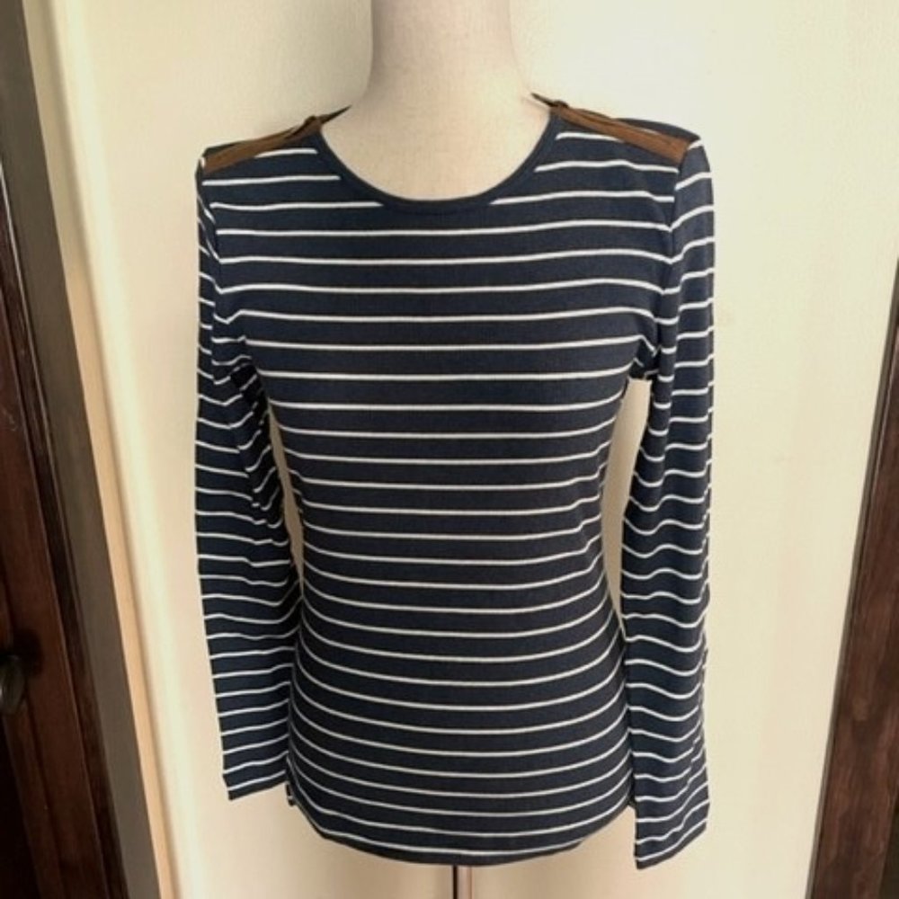 Lauren Striped Pullover w/ Leather Embellishments